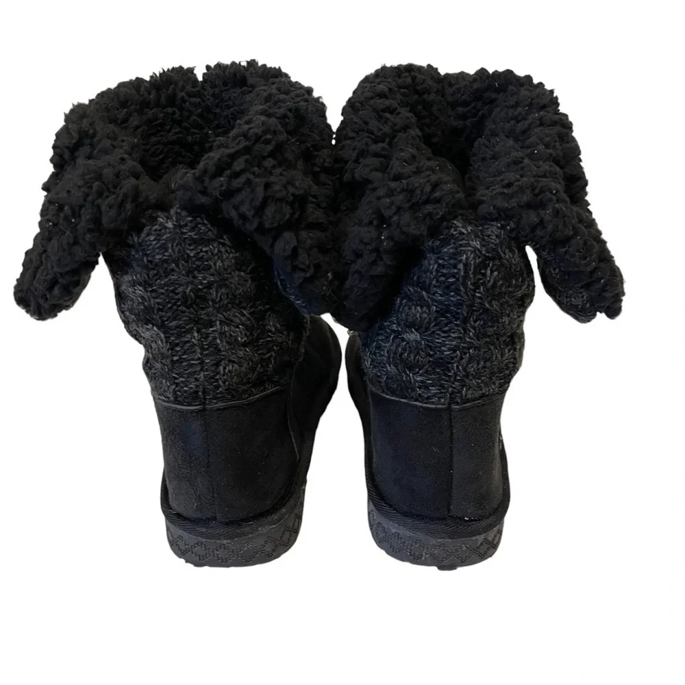 Women’s MUK LUKS Black Fold Over Sherpa Lined Cable Knit Boots - Picture 5 of 6